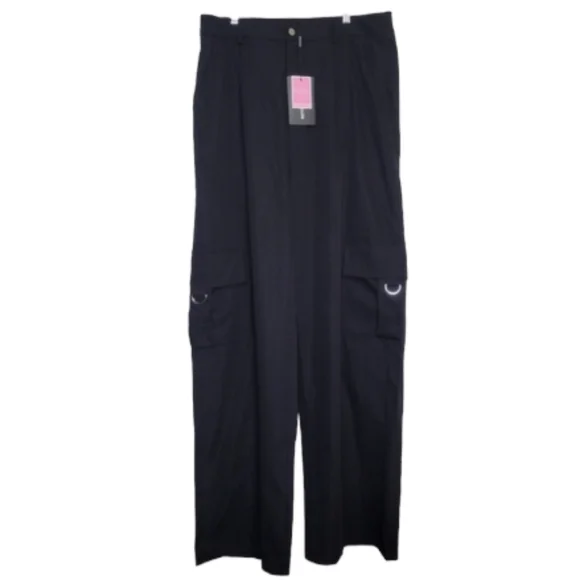 PrettyLittleThing Shape Black Buckle Detail Cargo Wide Leg Pants, Size 14 - Picture 4 of 16